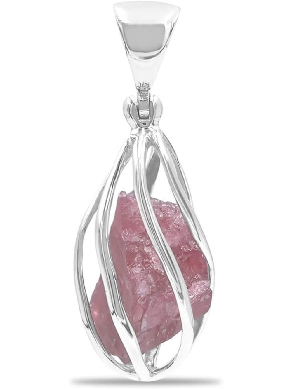 Teardrop Gemstone Cage Pendant Necklace in Sterling Silver - Elegant Jewelry